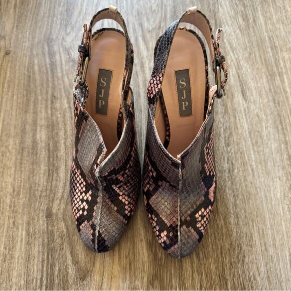 SJP Sarah Jessica Parker Pink Grey Snake Print Leather Heels Women 7 Fall Bootie - Picture 4 of 8